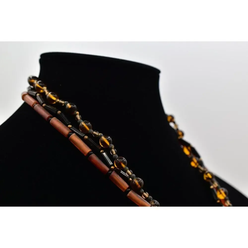 Carol Halmy Vintage Ceramic Beaded Necklace Hand Made Tiger Golden Signed Bin4A